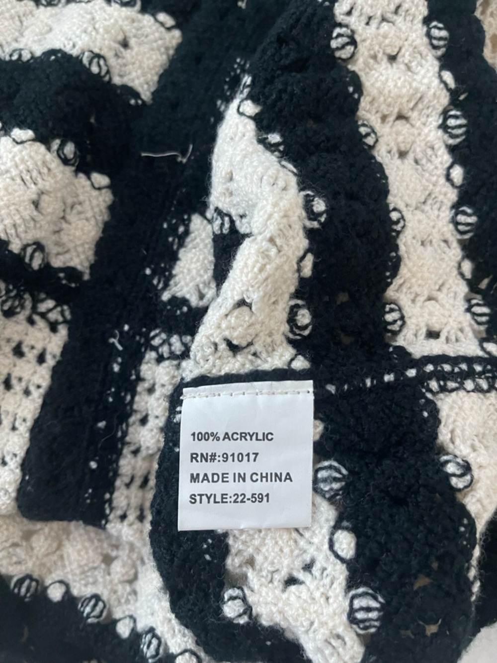Black and Cream Crochet Button-Up Cardigan - Picture 5 of 5